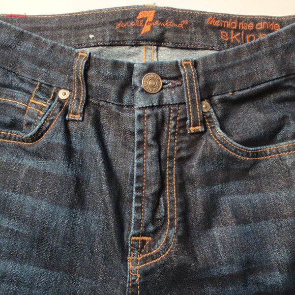 7 For All Mankind Jeans Size 24/0 The Mid Rise Ankle Skinny Dark Wash - Picture 4 of 11